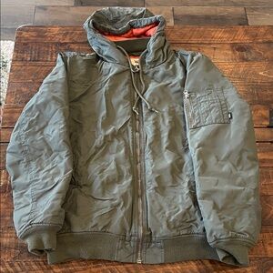 Vans Olive Green Bomber Jacket with Orange Hood Lining